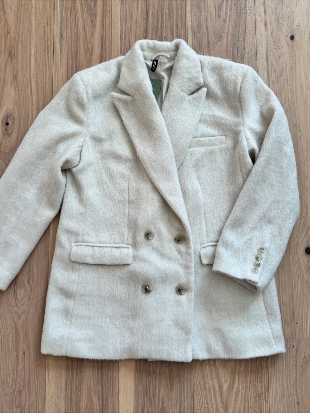 Women’s Brushed Double-Breasted Cream Blazer in Small oversized